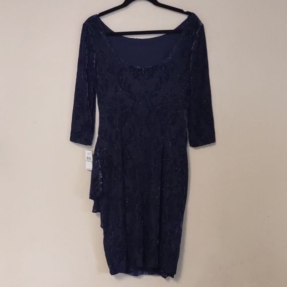 Alex Evenings Embellished Side Ruched Shift Dress Navy 8 - Picture 7 of 10